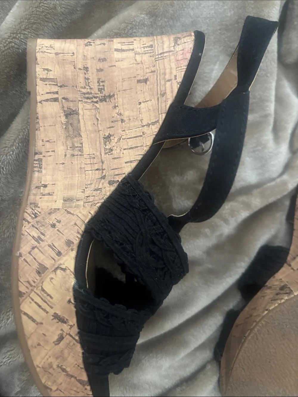 pop Black Braided Slingback Wedge Sandals